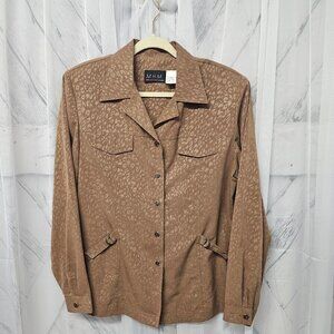 Melissa Harper M. H. M. Tan Abstract Animal Print Business Safari Blouse 16